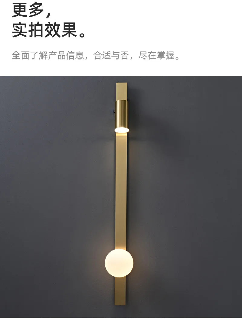 Lámpara de pared LED de cobre nórdico moderna