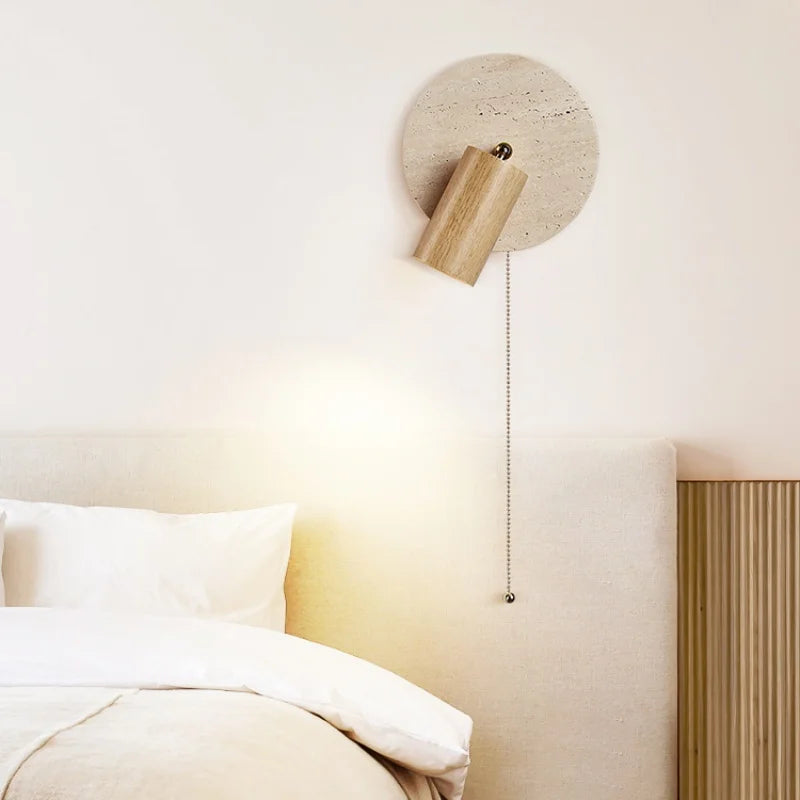 Modern Rice White Stone & Solid Wood Wall Lamp