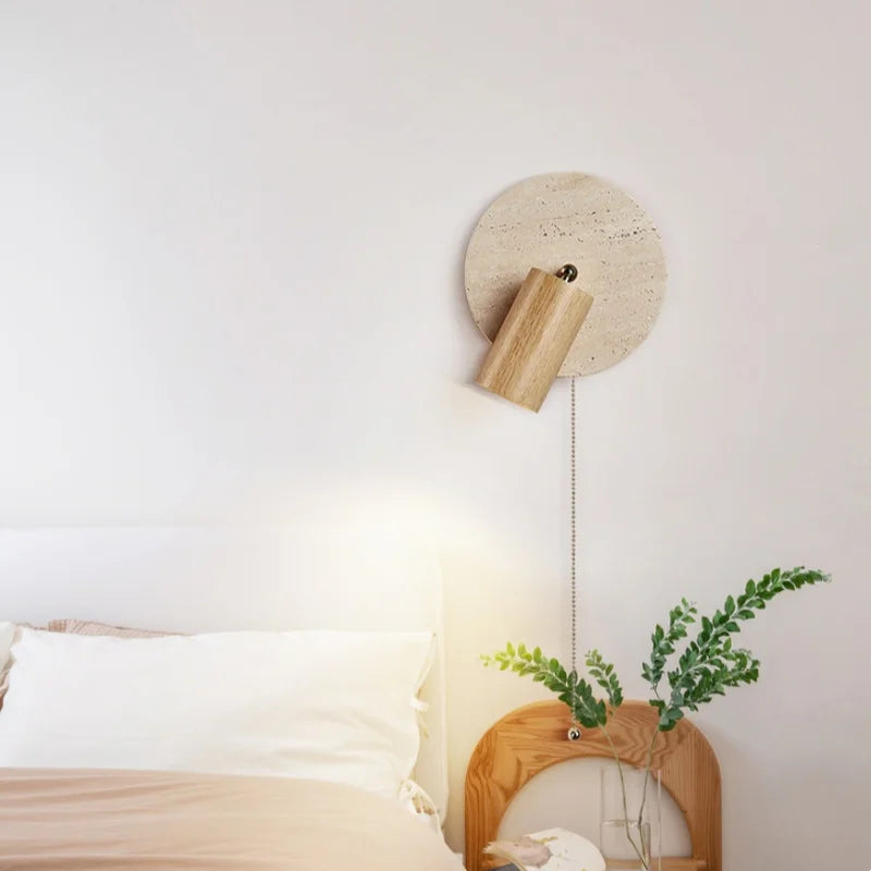 Modern Rice White Stone & Solid Wood Wall Lamp