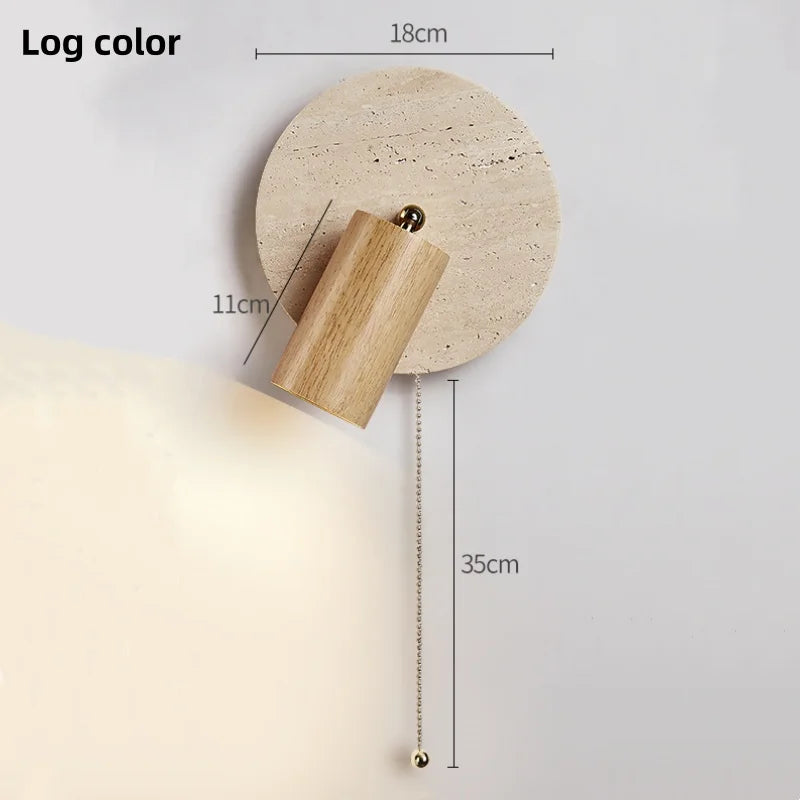 Modern Rice White Stone & Solid Wood Wall Lamp