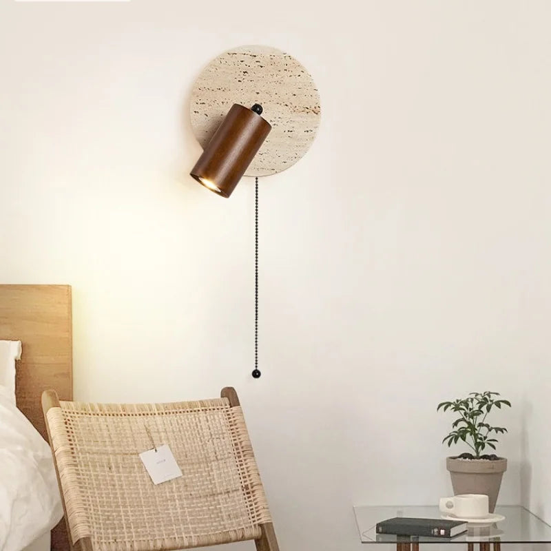 Modern Rice White Stone & Solid Wood Wall Lamp