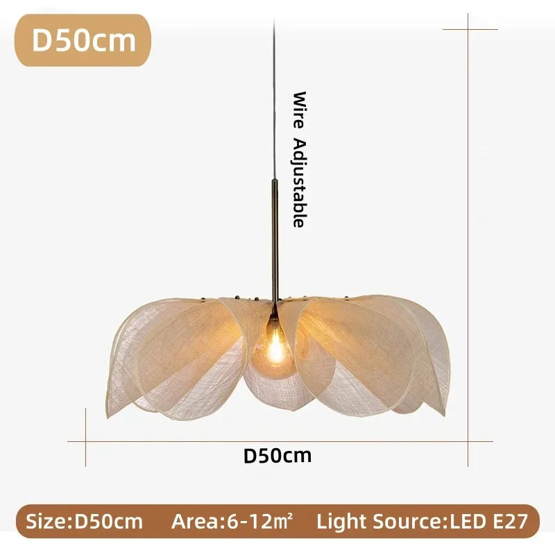 Lámpara colgante LED con flores de tela nórdica