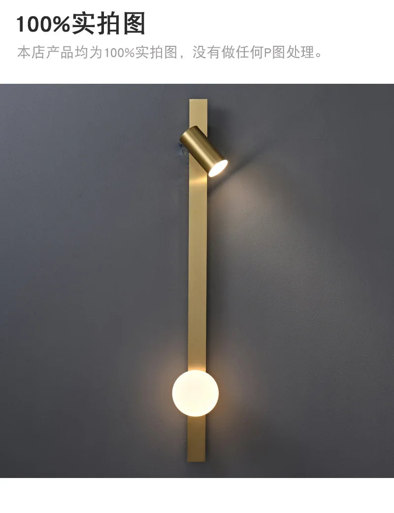 Lámpara de pared LED de cobre nórdico moderna