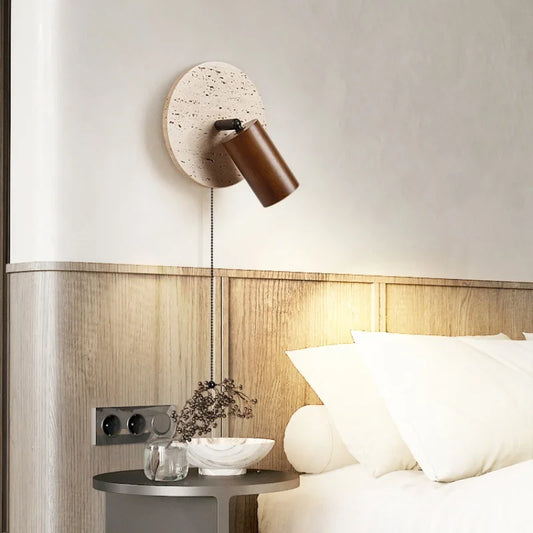 Modern Rice White Stone & Solid Wood Wall Lamp