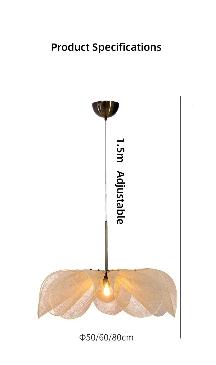 Lámpara colgante LED con flores de tela nórdica