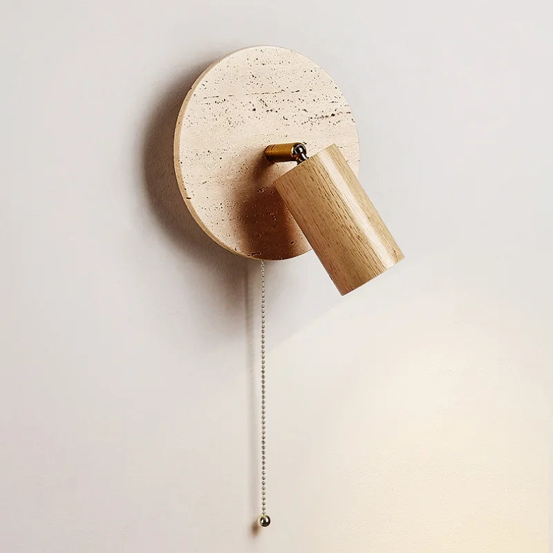 Lámpara de pared moderna de piedra blanca de arroz y madera maciza