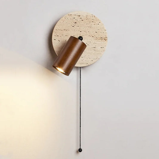 Modern Rice White Stone & Solid Wood Wall Lamp