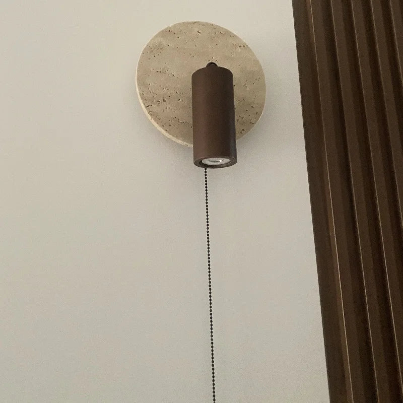 Lámpara de pared moderna de piedra blanca de arroz y madera maciza