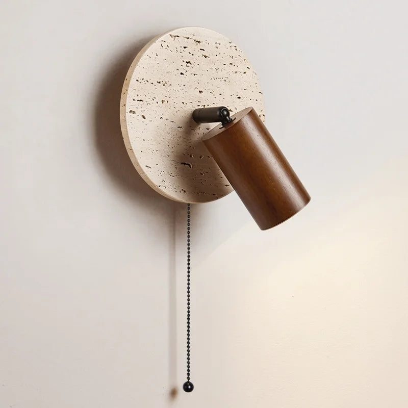 Lámpara de pared moderna de piedra blanca de arroz y madera maciza