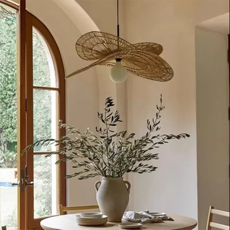 Lámpara colgante de ratán tejido a mano estilo Wabi-Sabi